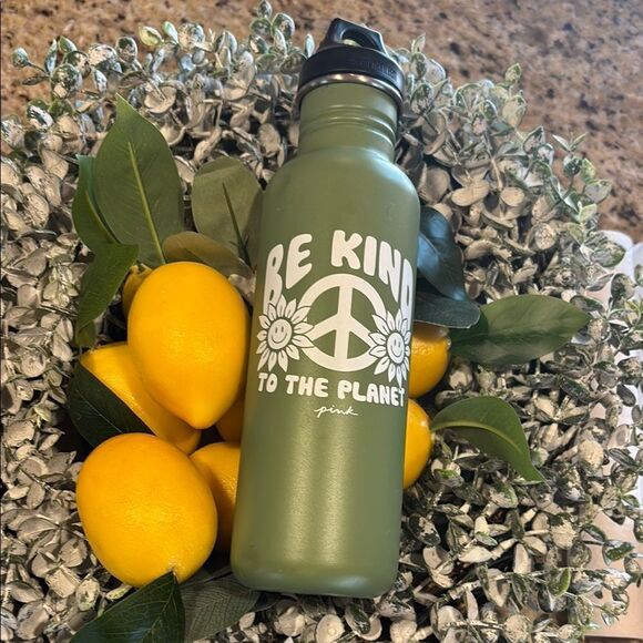 Be KIND PINK to the Planet 🌎 Green Water Bottle with Peace Design ☮️ - Picture 1 of 12